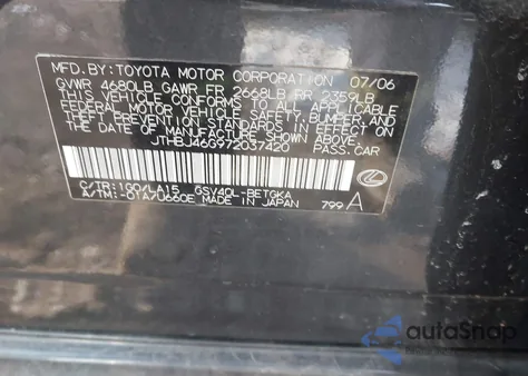 2007 Lexus Es 350 z USA, uszkodzony, nr VIN JTHBJ46G972037420